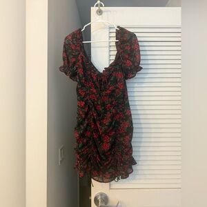 Floral Black and Red Dress